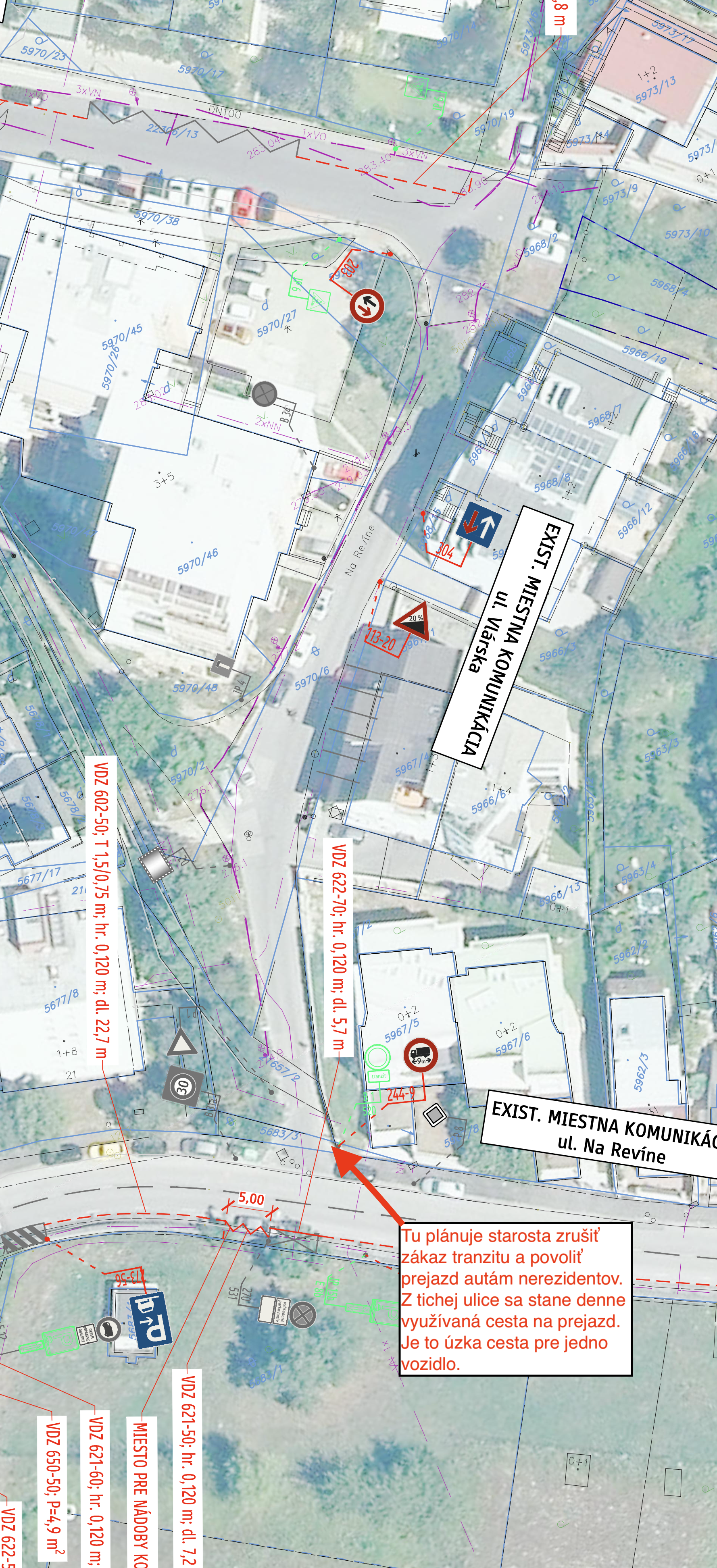 Mapa problémového úseku Na Revíne