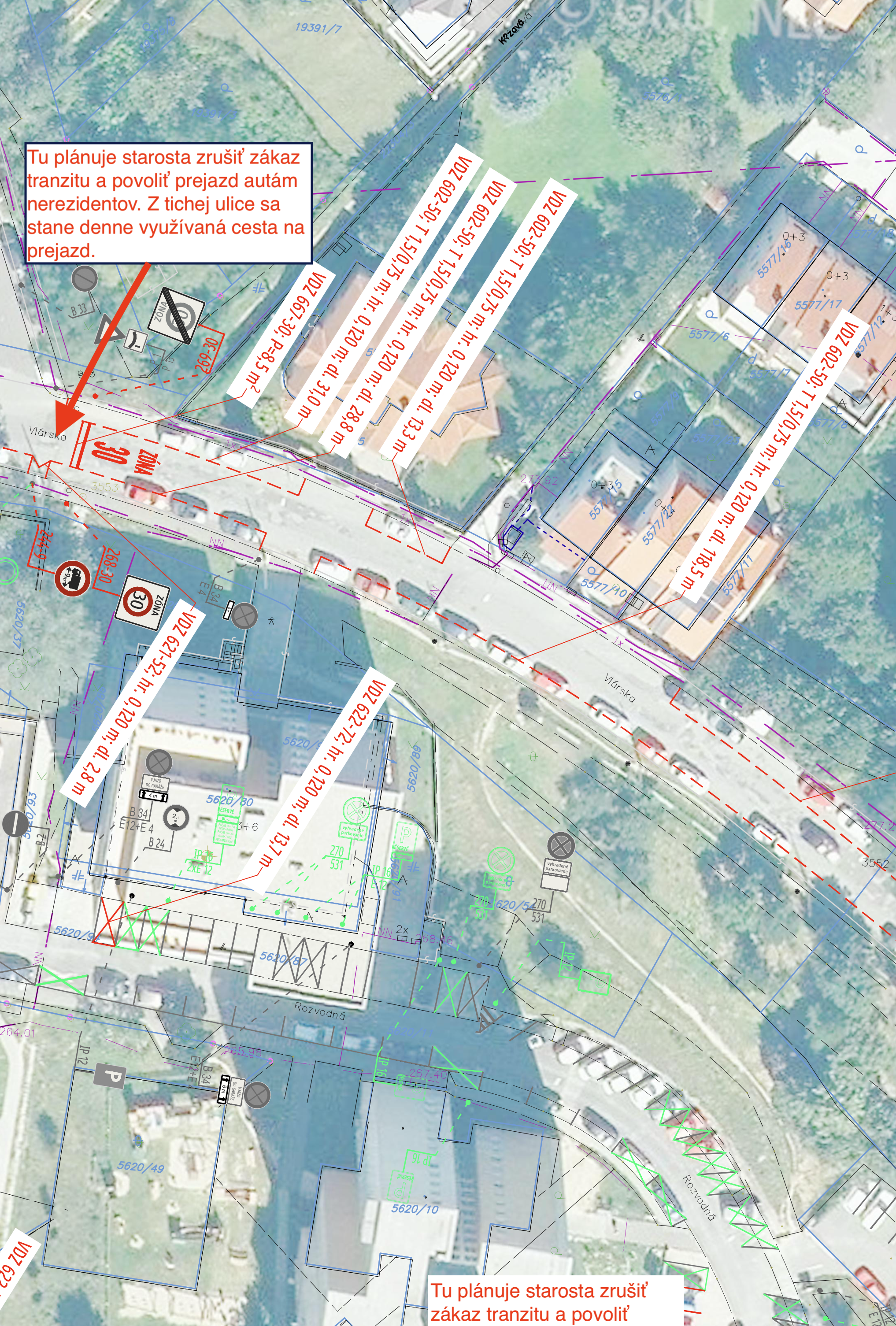 Mapa problémového úseku Vlárska